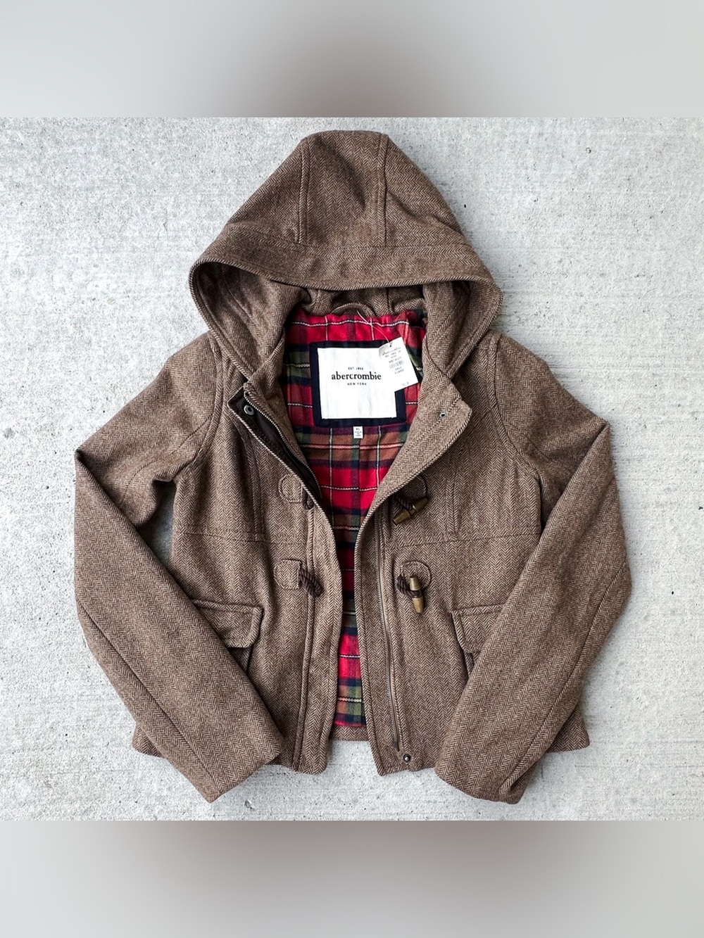 Abercrombie & Fitch Kids Wool Brown Chevron Pattern Peacoat, Plaid Interior